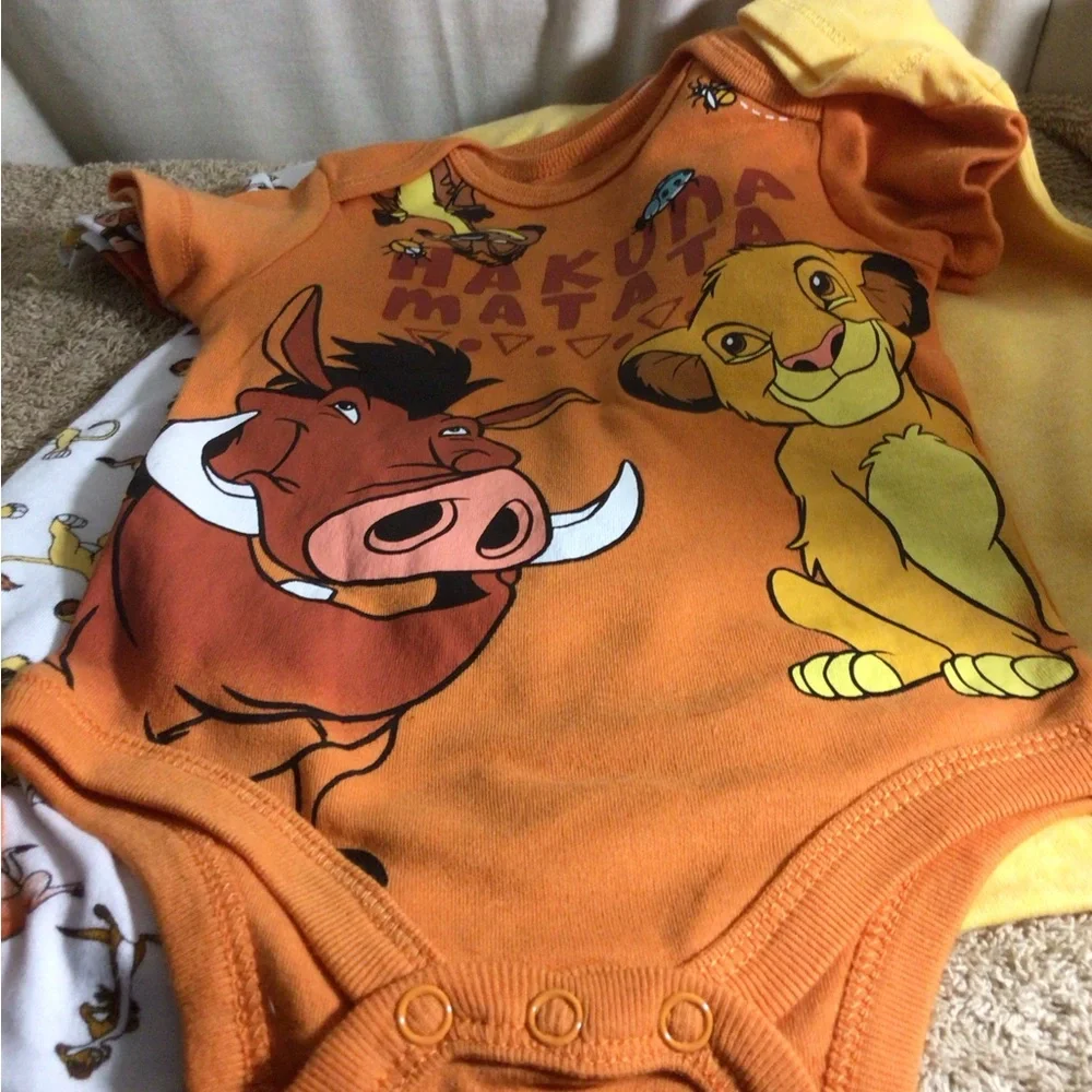 Disney Yellow & Orange Lion Print Kids One-Piece Bodysuits